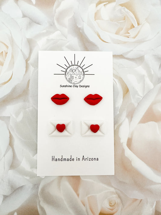 Lips & Love Letter Stud Pack