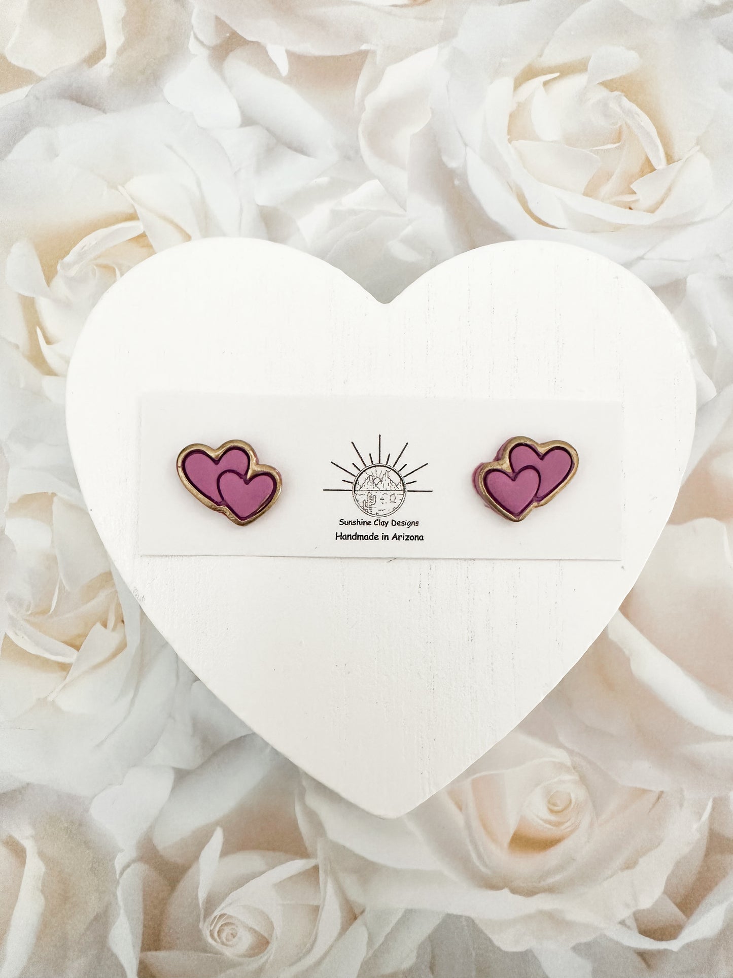 Purple Double Heart Studs