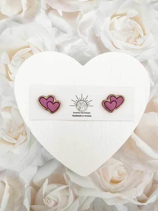 Purple Double Heart Studs