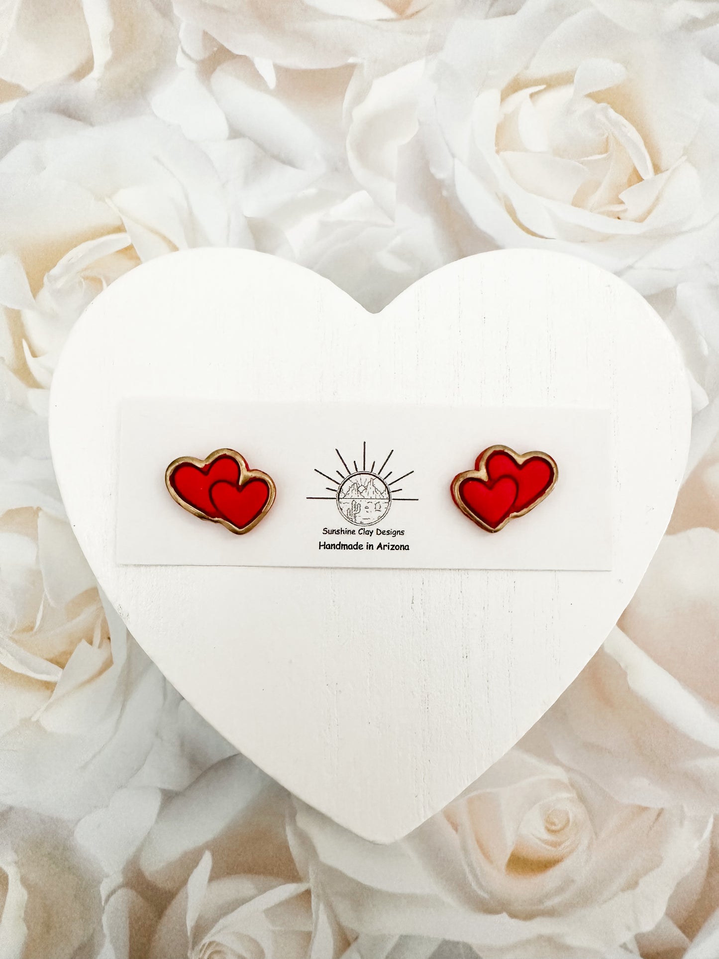 Red Double Heart Studs