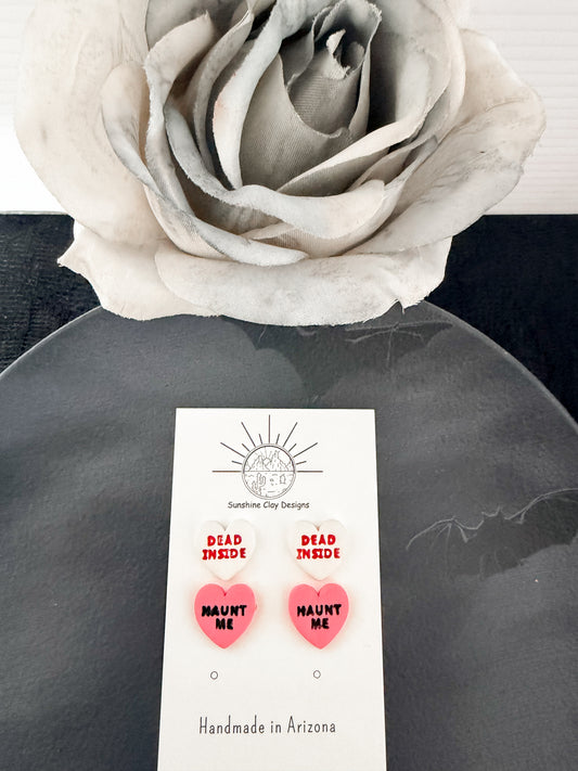 Halloween Heart Studs (dead inside, haunt me)
