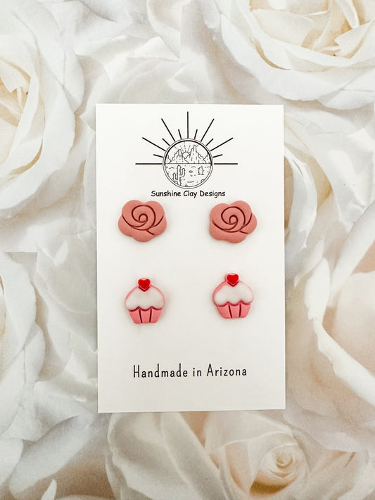 Rose & Cupcake Stud Pack