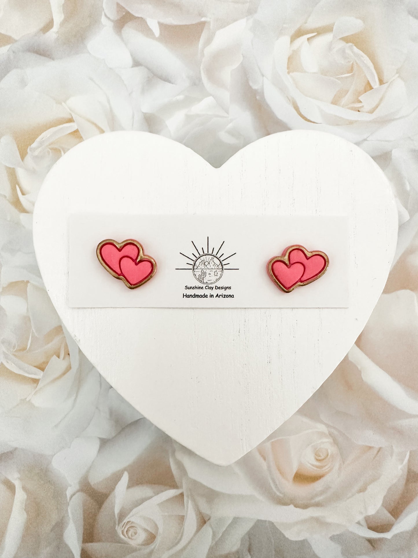 Pink Double Heart Studs